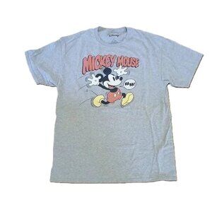 Disney Men’s Gray Mickey Mouse T-Shirt Large Cotton Blend Graphic Tee
